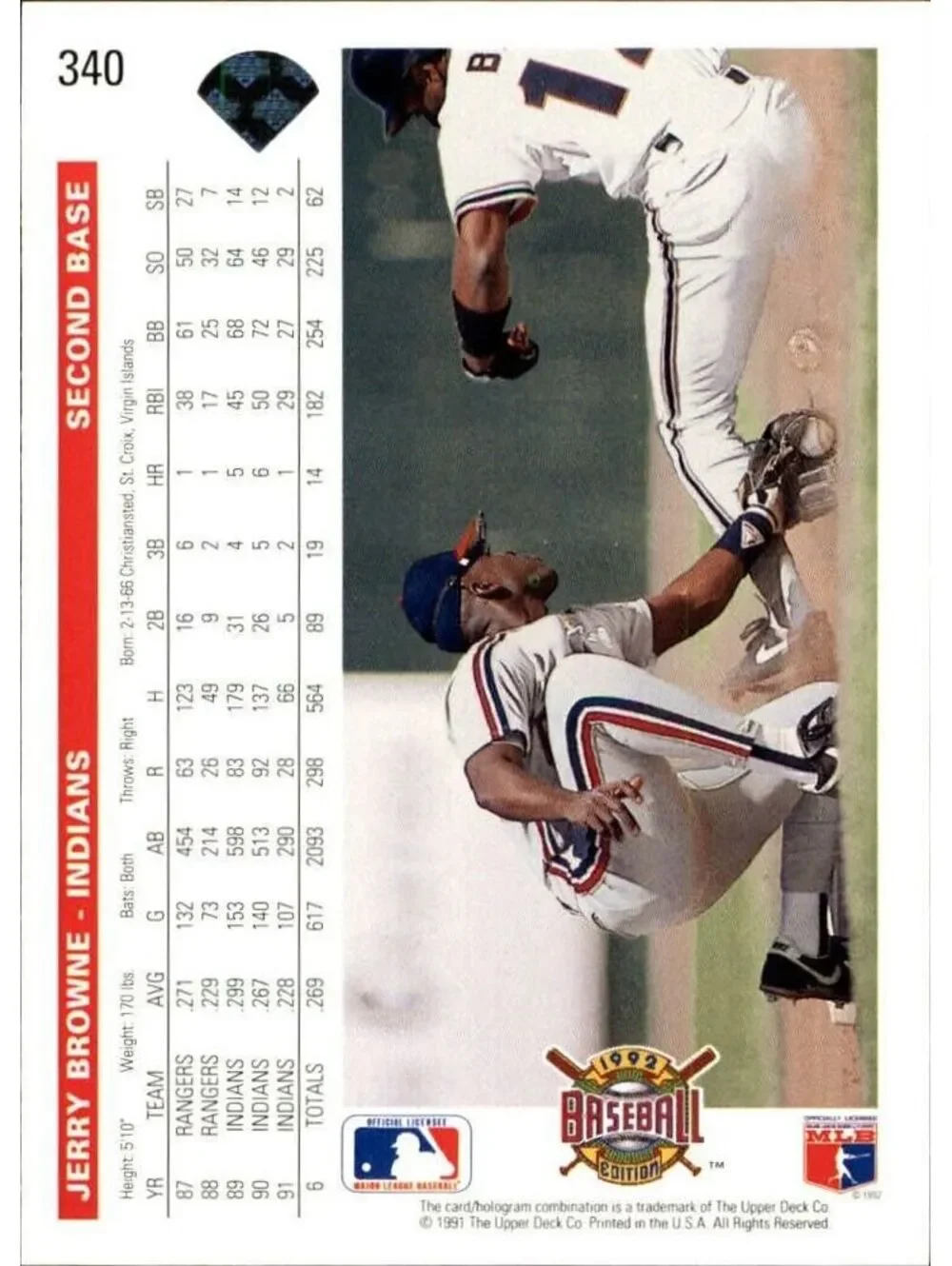 Jerry Browne 1992 Upper Deck MLB #340 Baseball Card Cleveland Indians